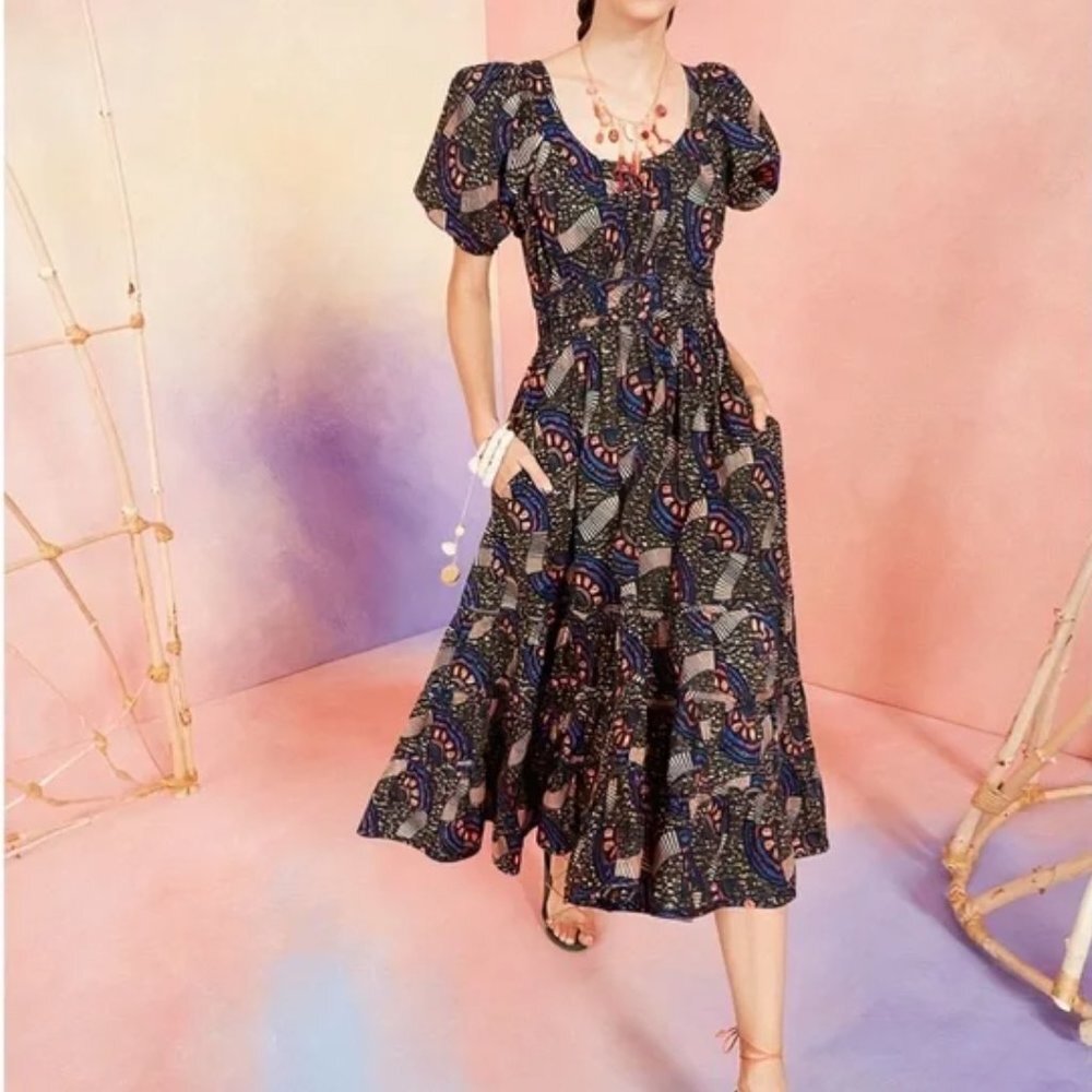 Ulla Johnson Midi Floral Puff-Sleeve Cotton Juniper Dress 4